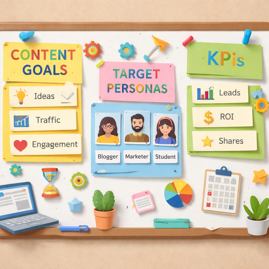 automated content marketing goals and audience planning diagram.