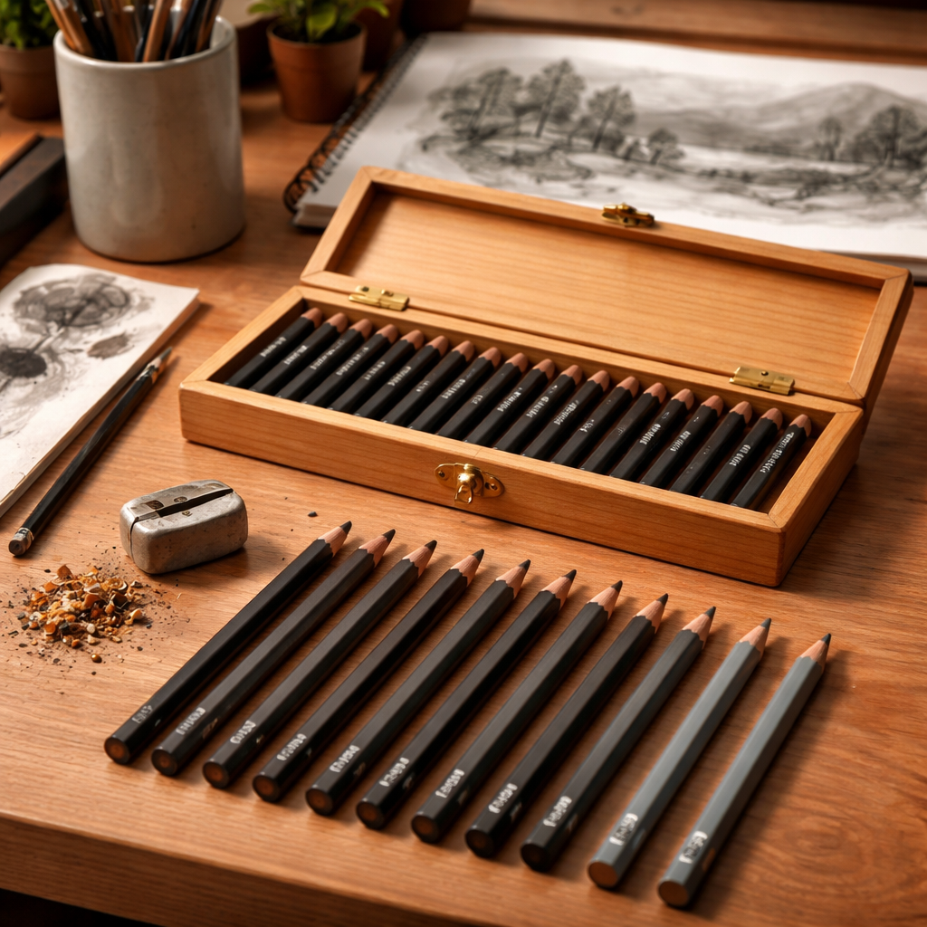 caring for landscape drawing pencils illustration