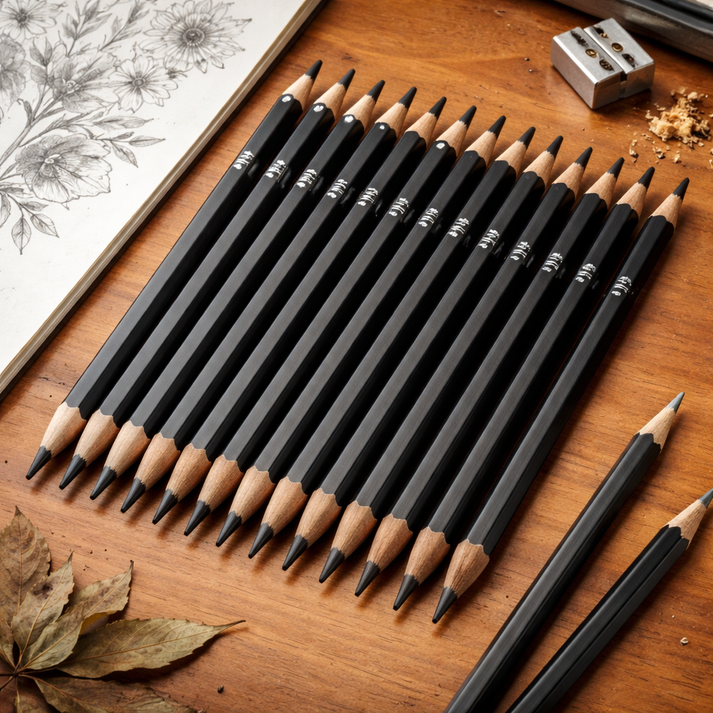pencil selection for botanical illustration with full grade range.