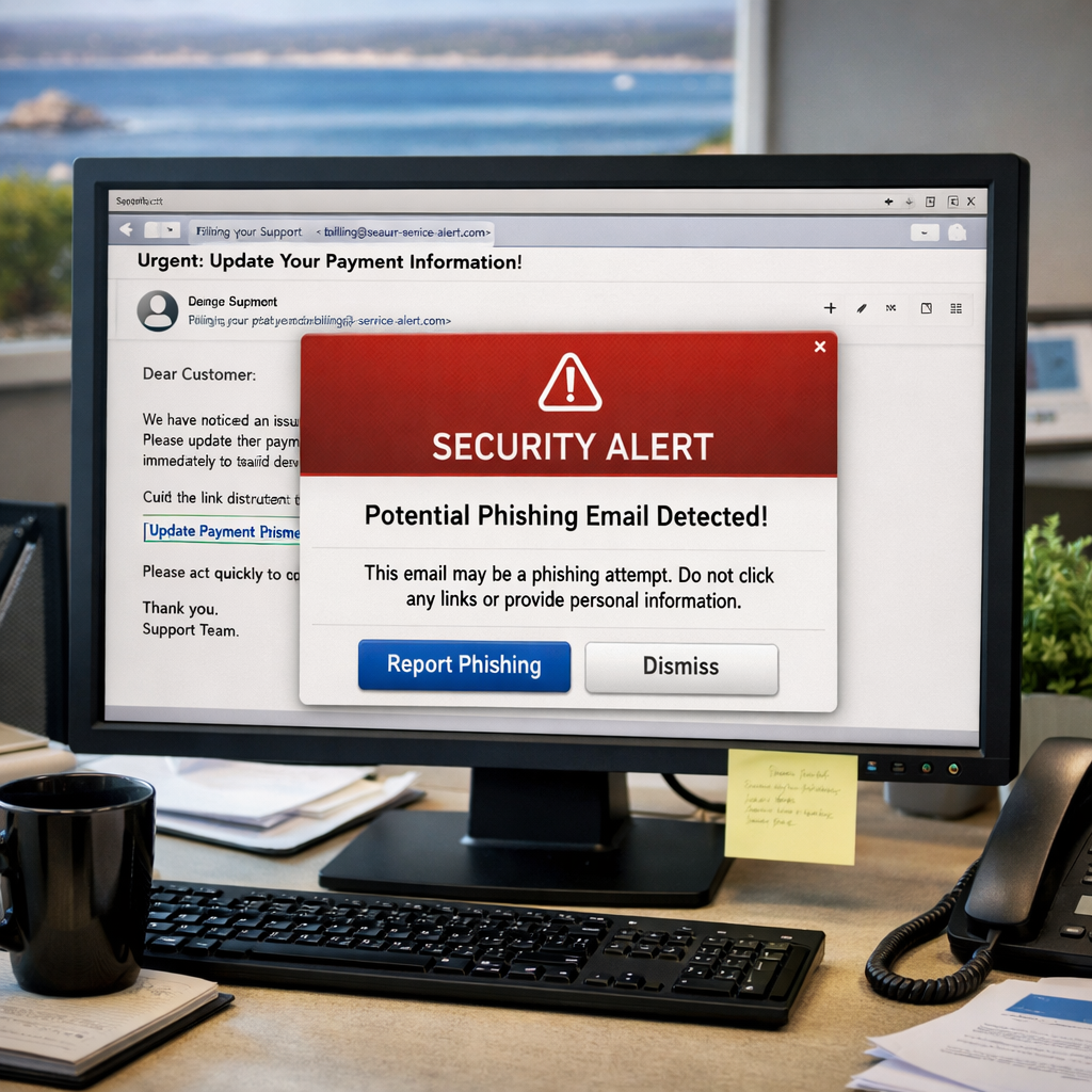 phishing simulation design example for Monterey SMBs