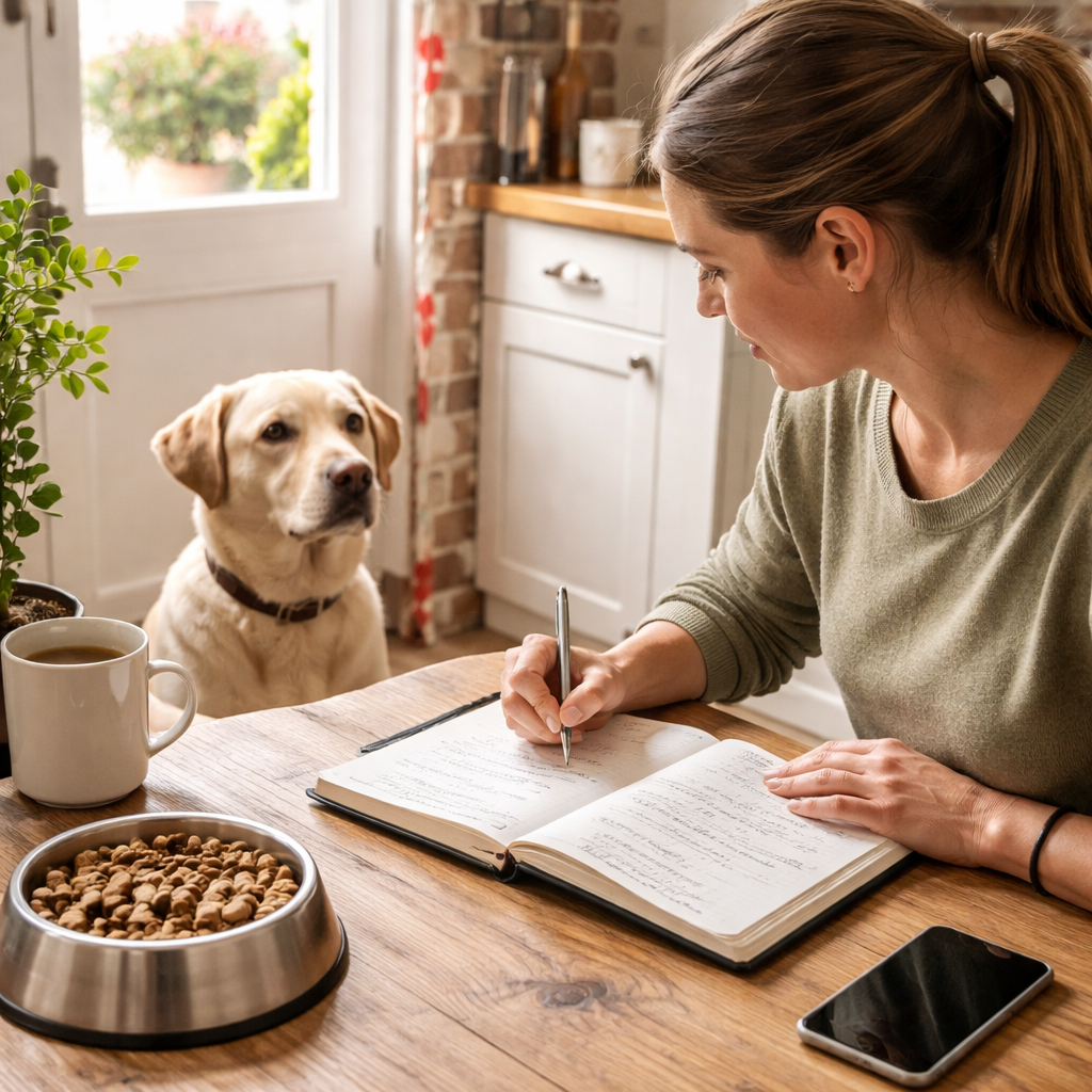 dog owner recording stool observations for low residue diet