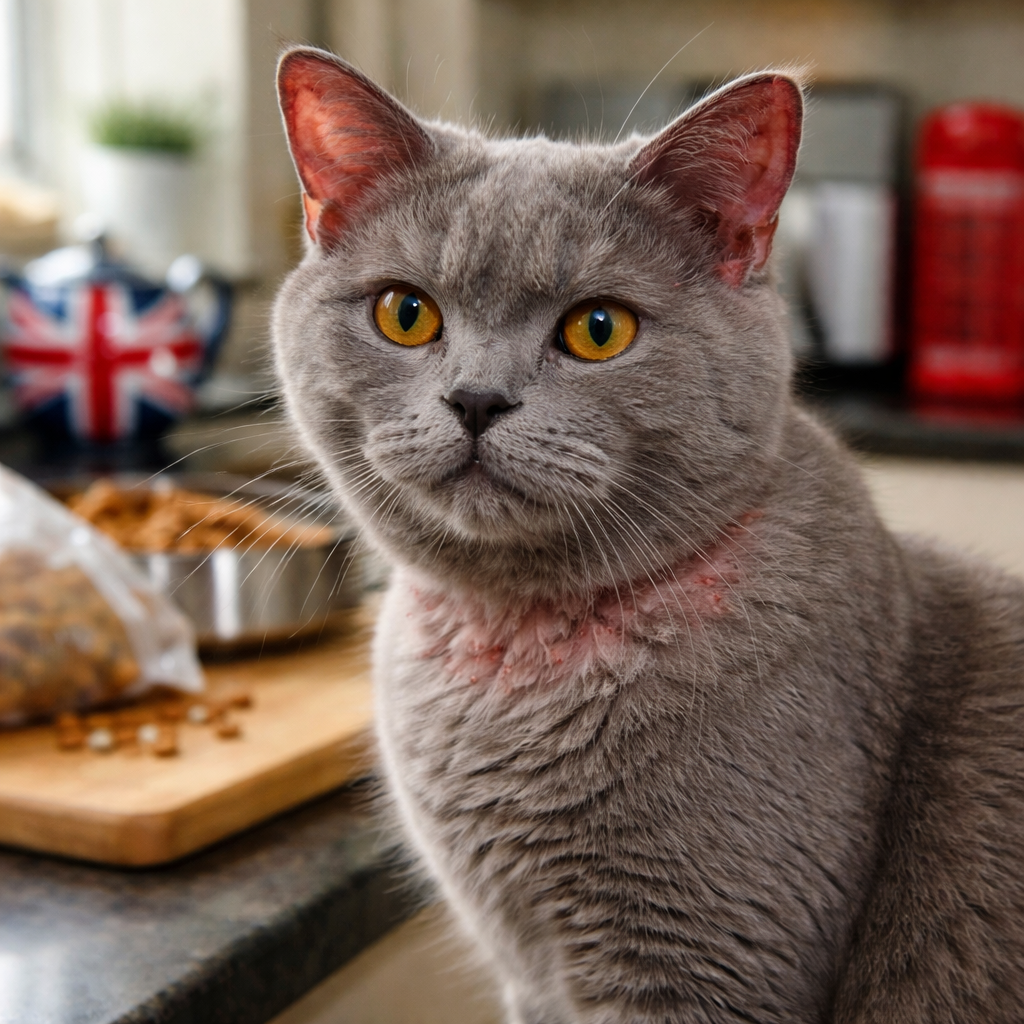 cat with itchy ears and skin rash after new food uk
