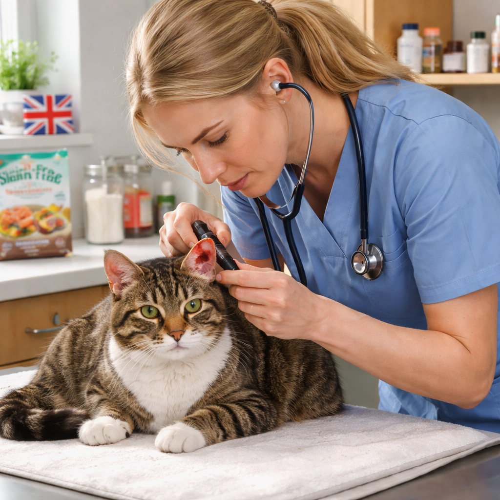 vet checking cat ear rash after new food uk