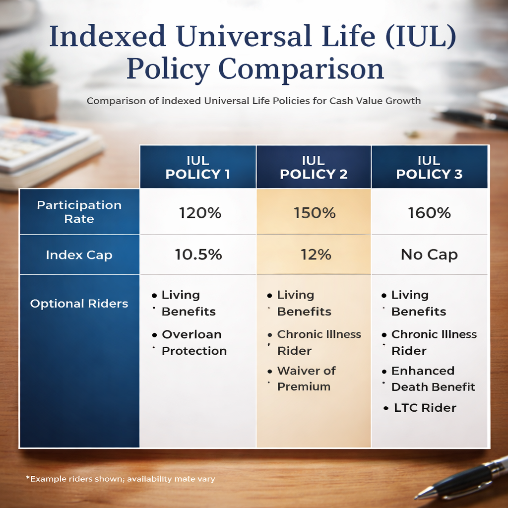 comparison of indexed universal life policies for cash value growth