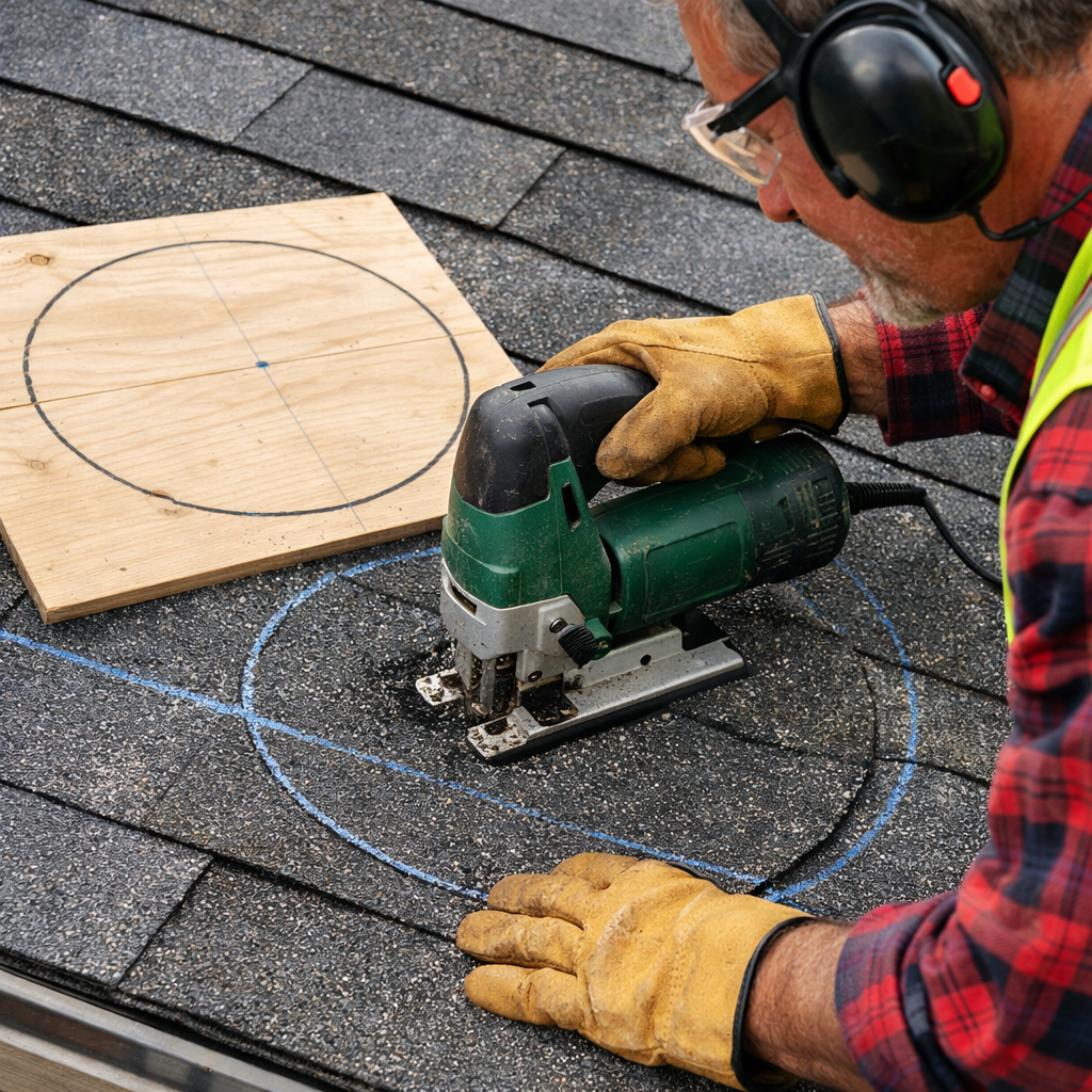 cutting roof opening for ventilation fan