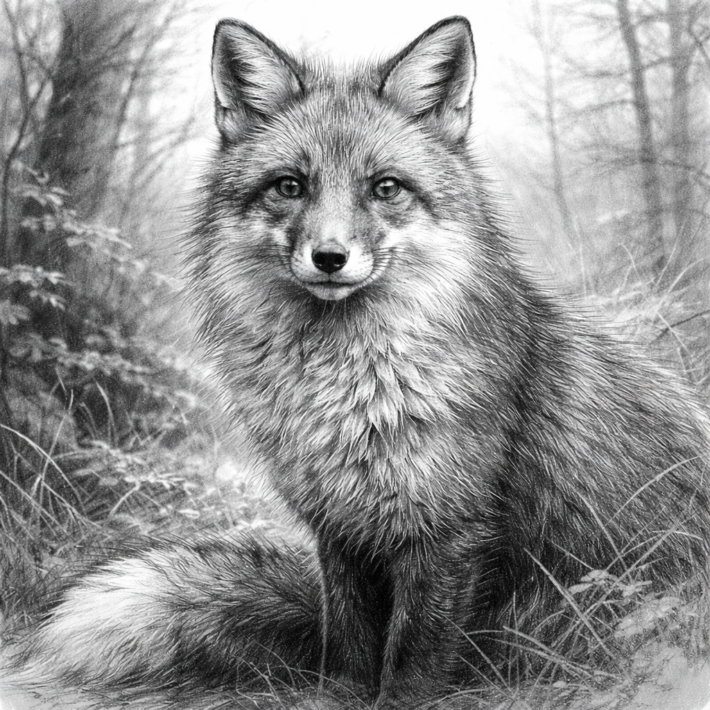detailed fox fur drawing with varied pencil grades.