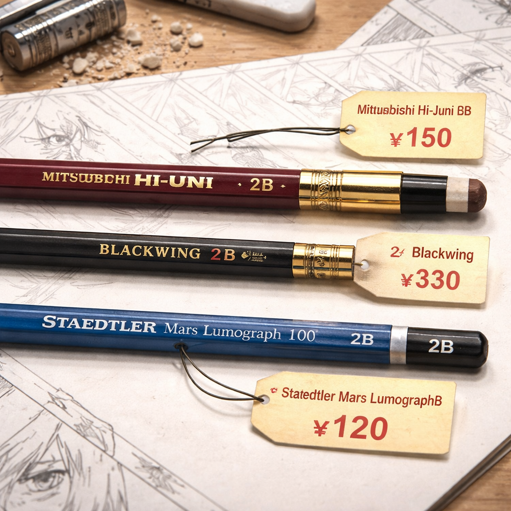 manga pencil brand comparison with price tags.