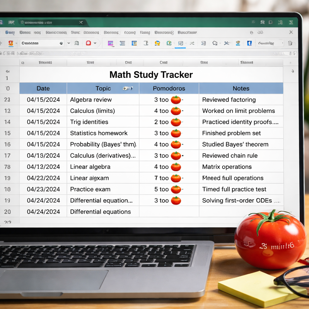 tracking math study progress with pomodoro timer