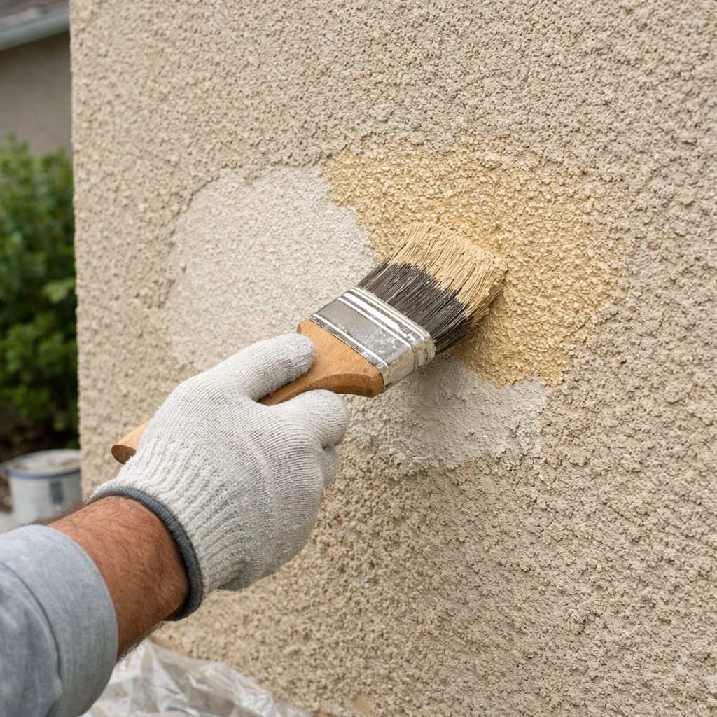painting repaired stucco to match existing wall.