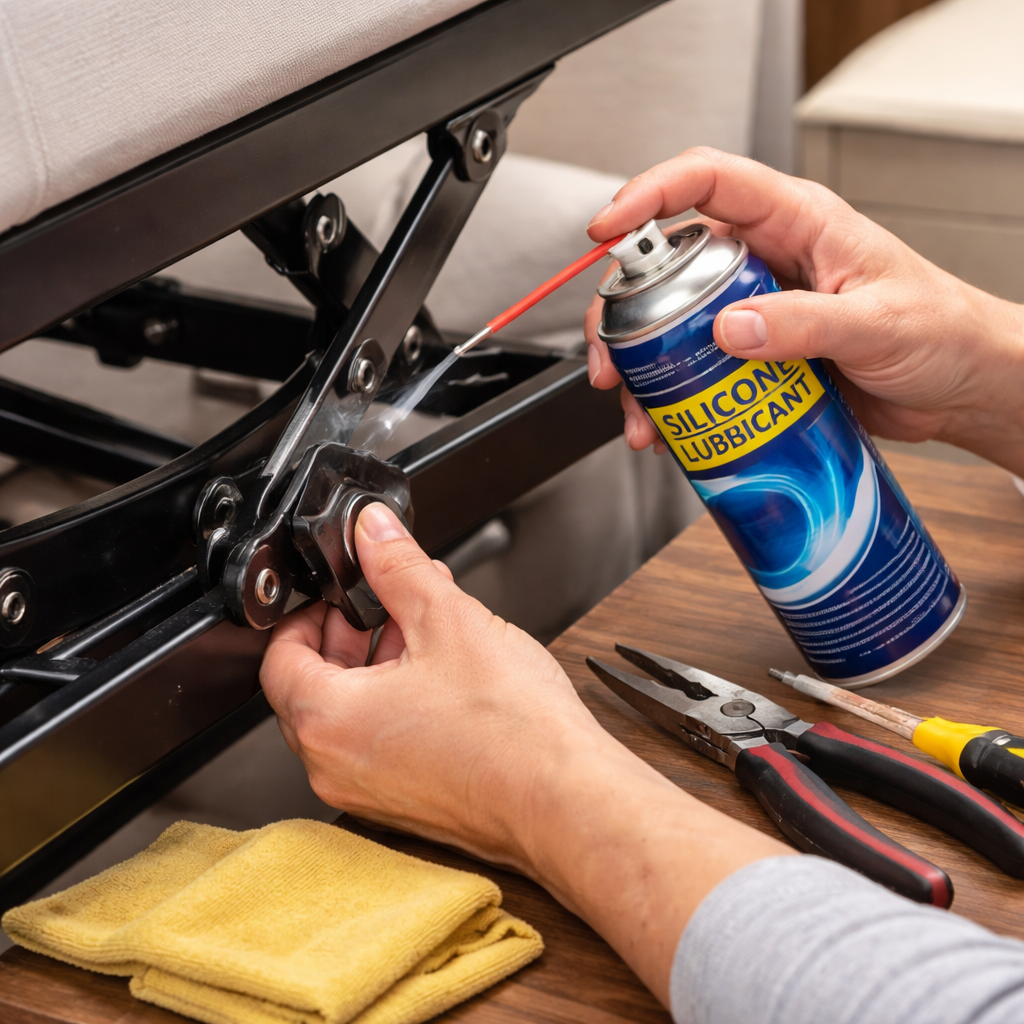 Maintaining adjustable bed joints with proper silicone lubricant for menopause symptom relief