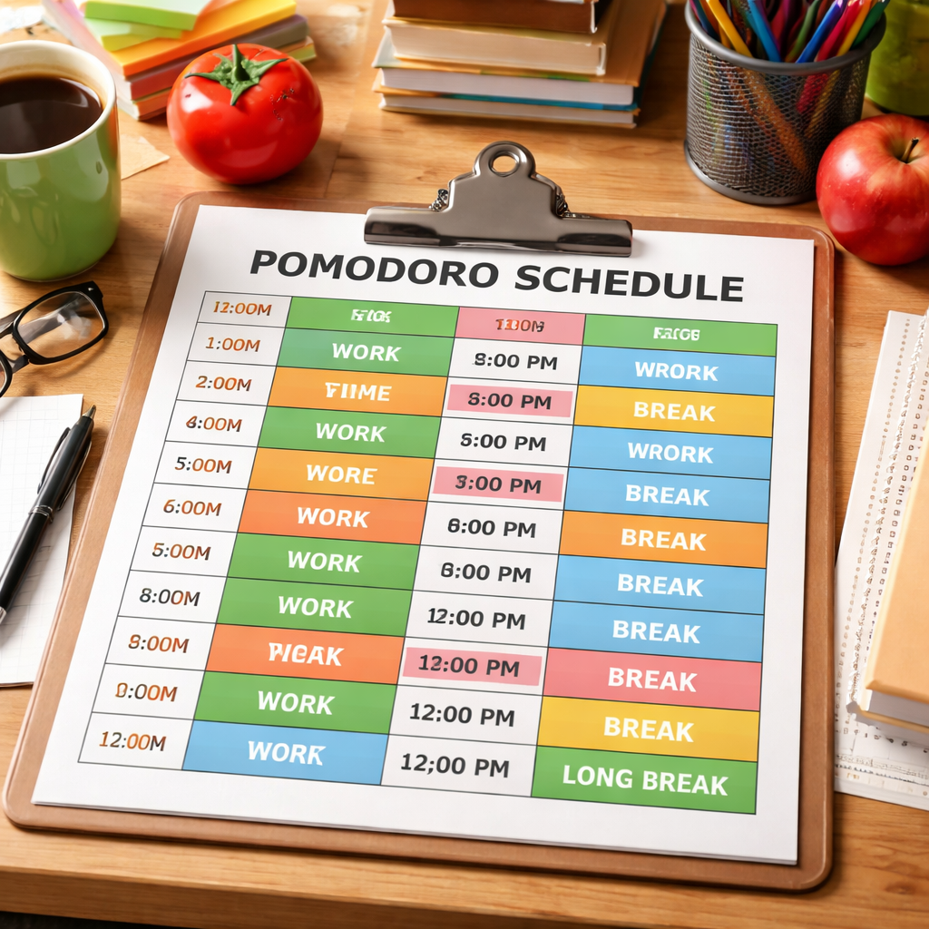 pomodoro schedule grid for teachers lesson planning