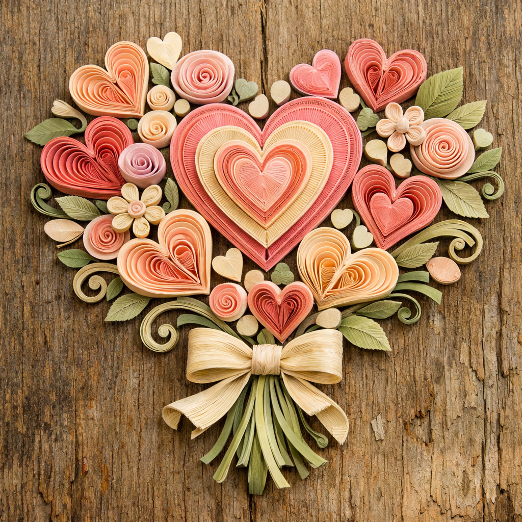 romantic paper quilling heart design for home décor