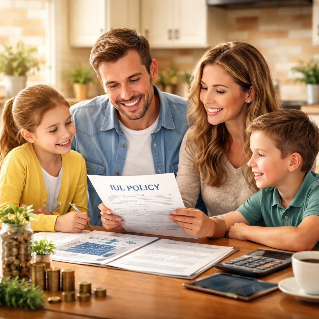 family reviewing IUL policy for retirement planning