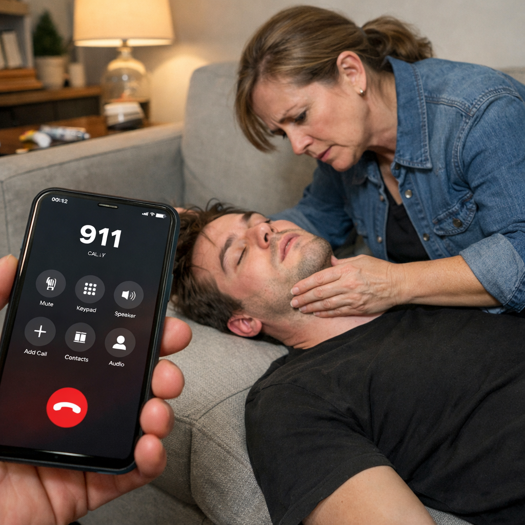 family member assessing overdose signs and calling emergency services.