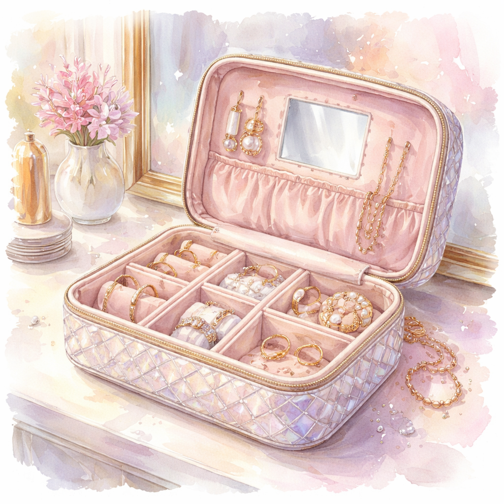 diamond veneer travel jewelry organizer with velvet lining and compartments