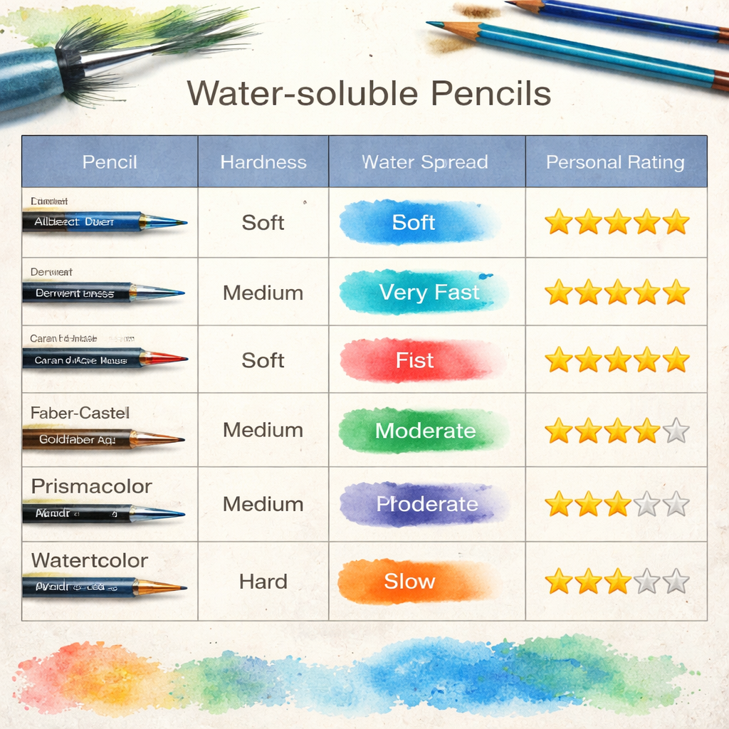 reference table for comparing water‑soluble pencils