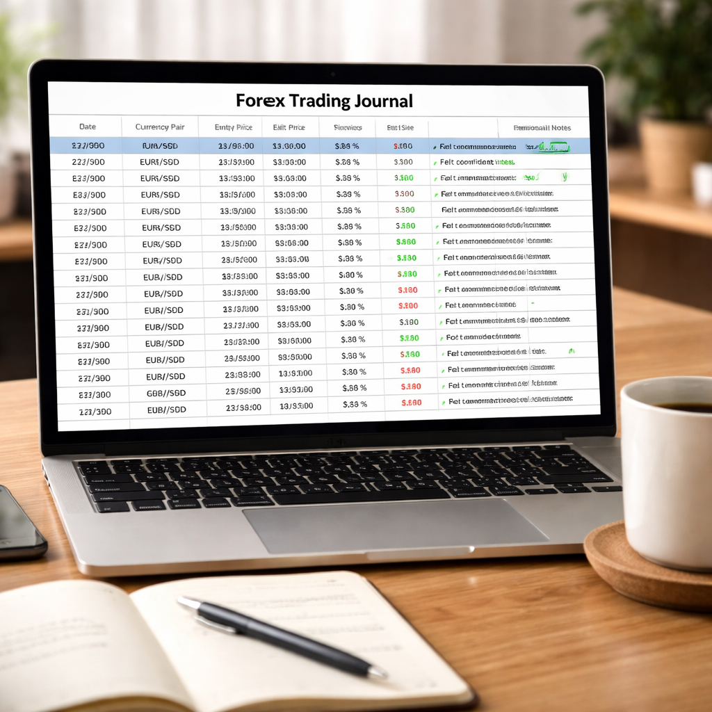 Forex trading journal template showing detailed trade tracking for overtrading prevention