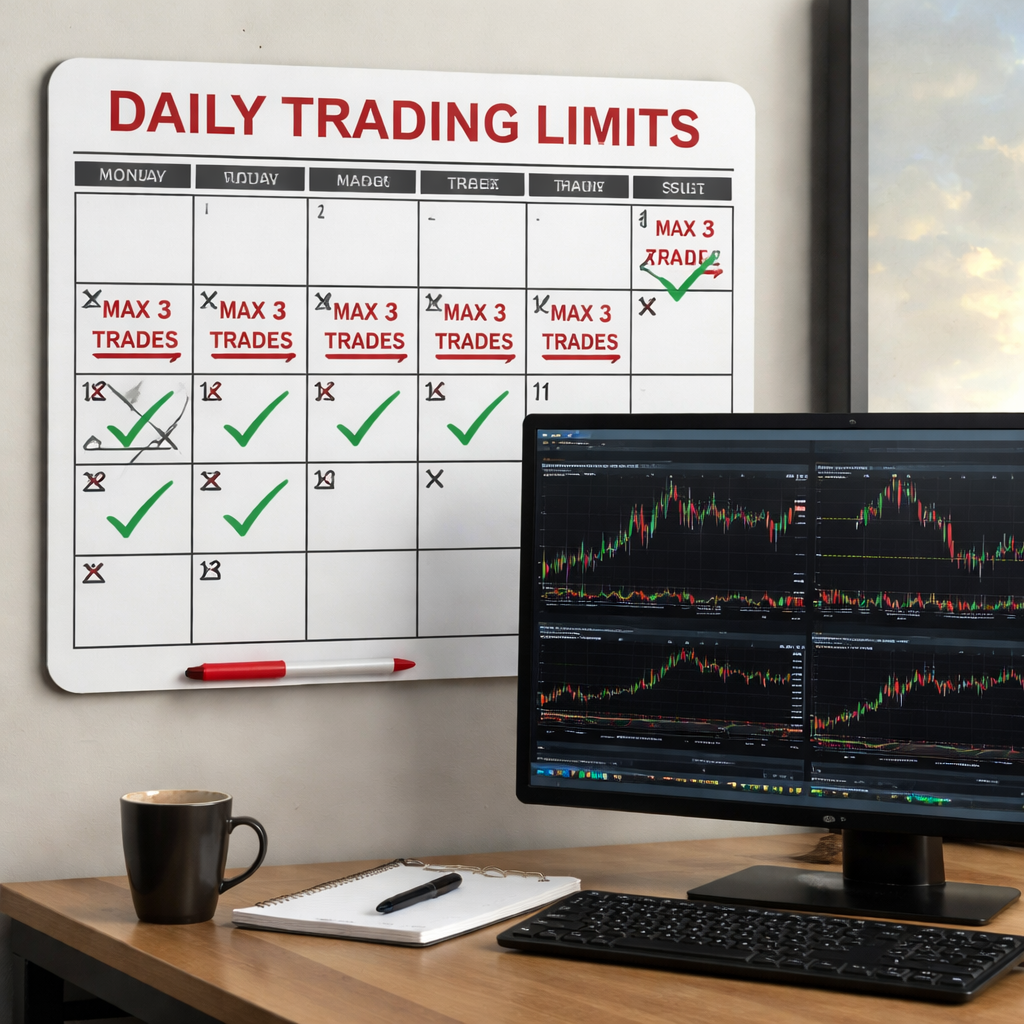 Daily forex trading limits calendar showing maximum trades per day for overtrading prevention