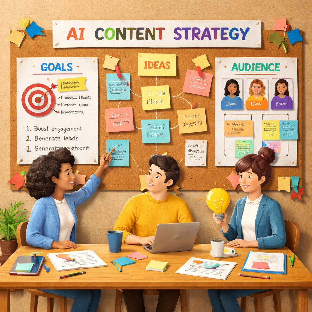 AI content strategy goal setting and audience mapping visual
