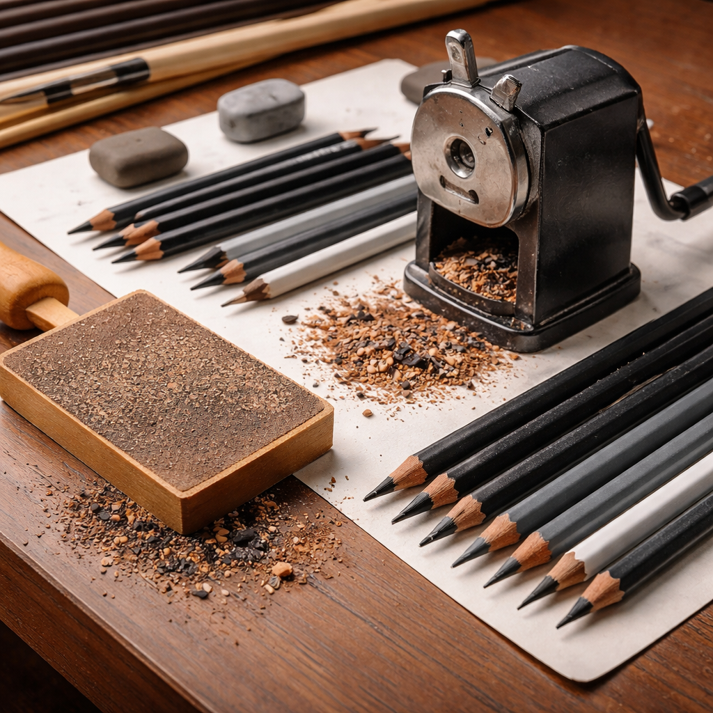 sharpening mixed media pencils for charcoal and graphite.