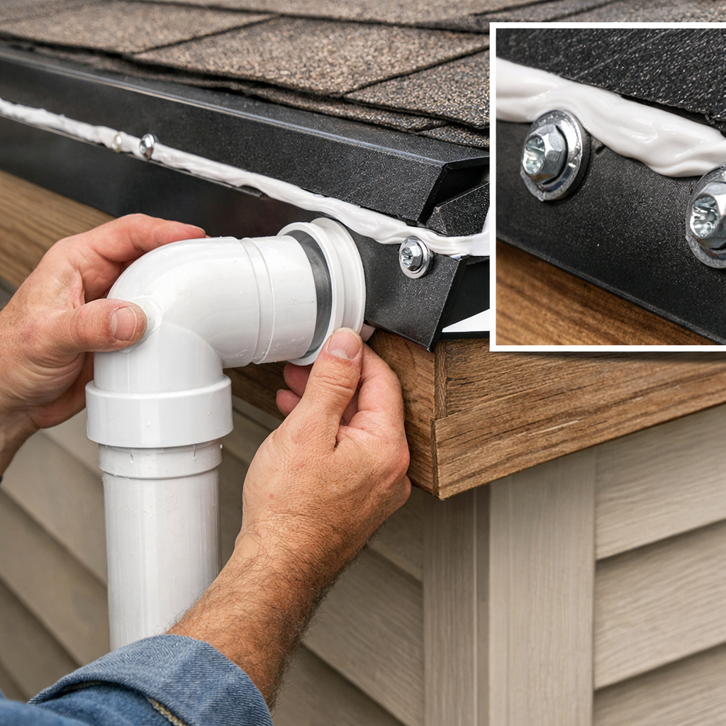 step‑by‑step visual of diverter pipe attachment on a residential roof.