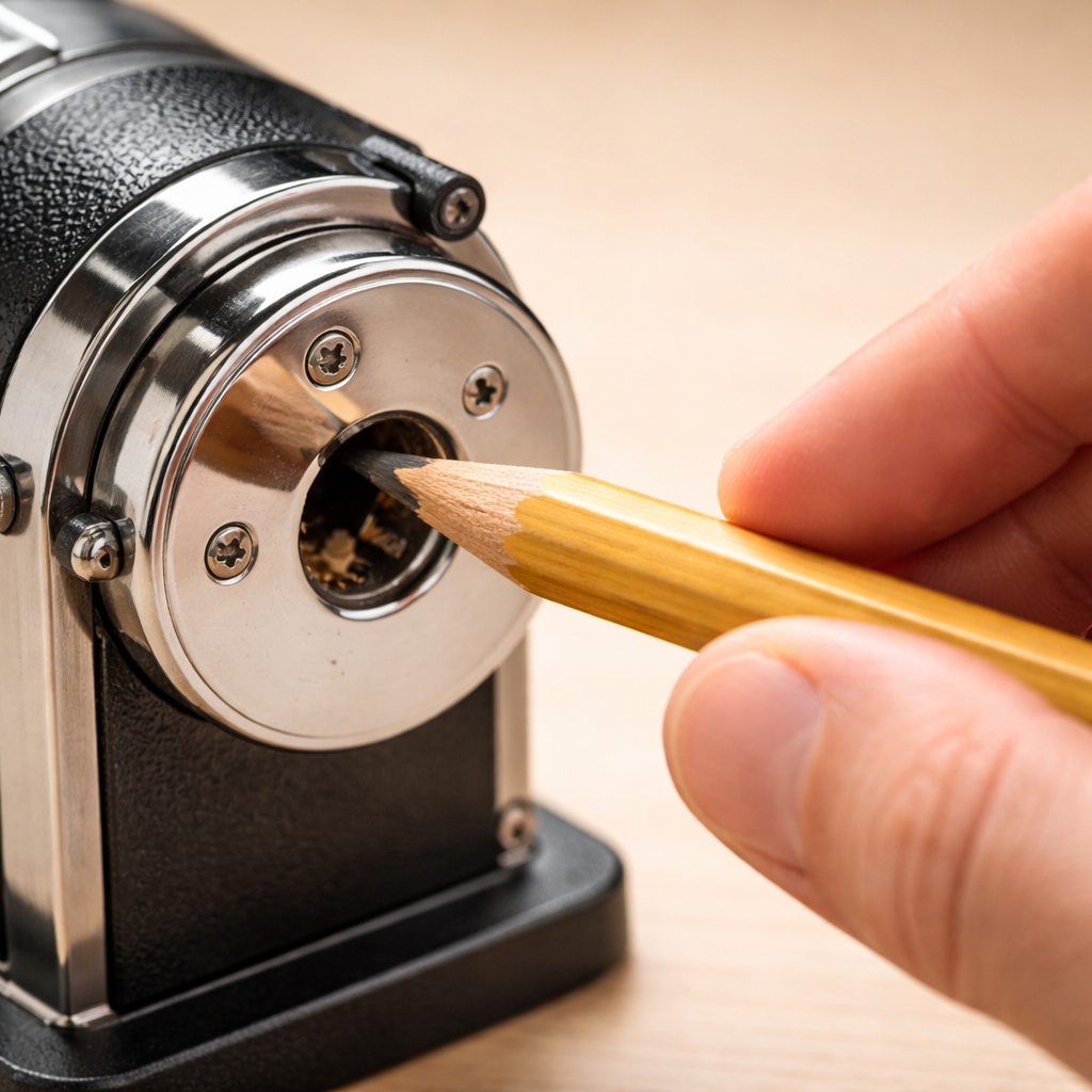 proper grip and angle for sharpening pencils.