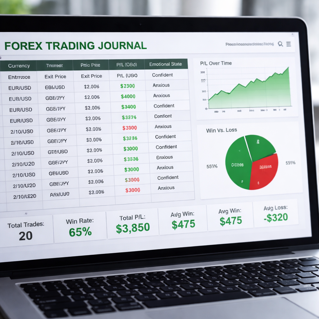 forex trading journal template showing detailed trade records and performance tracking