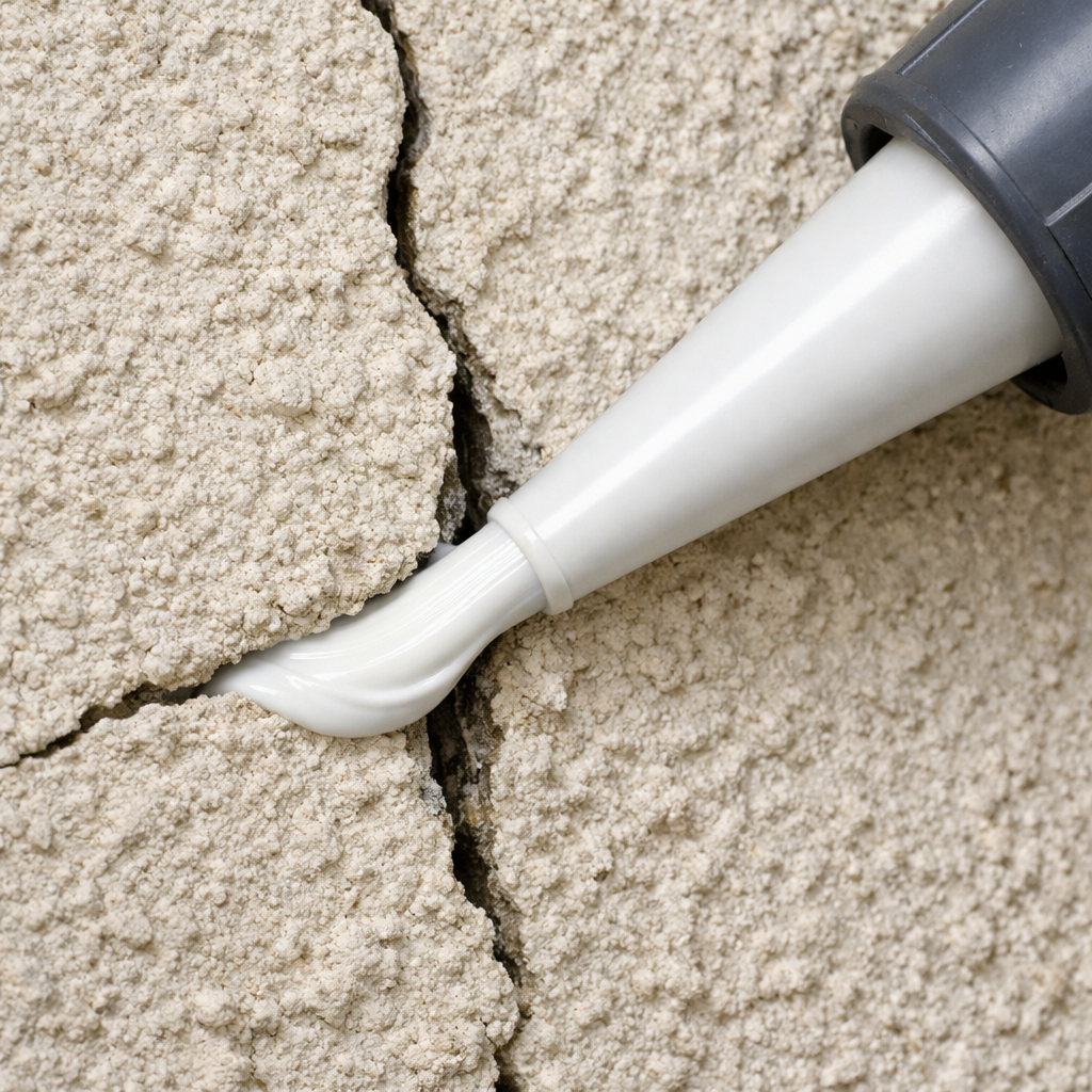 flexible sealant in stucco crack