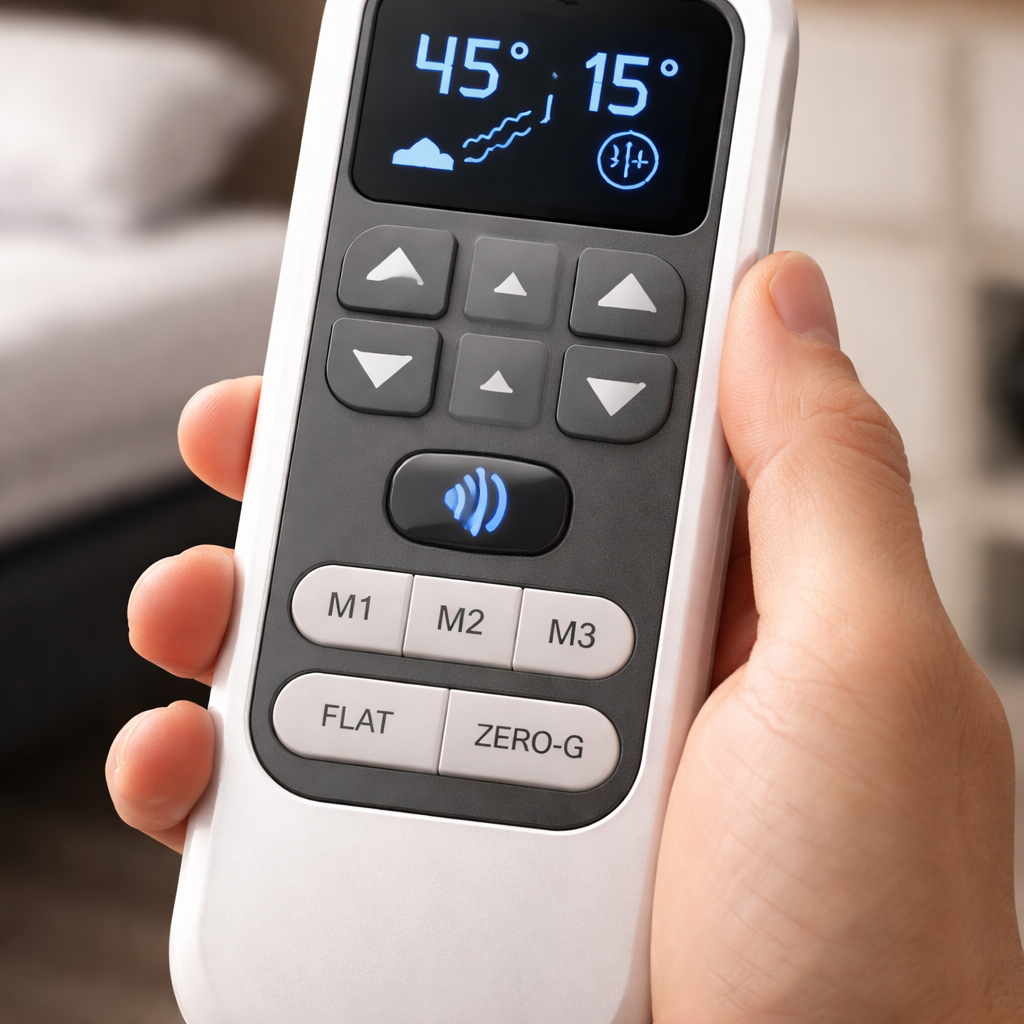 adjustable bed remote features for restless legs.