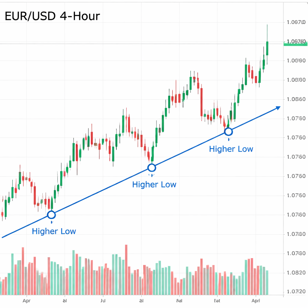 EUR/USD 4‑hour uptrend line example