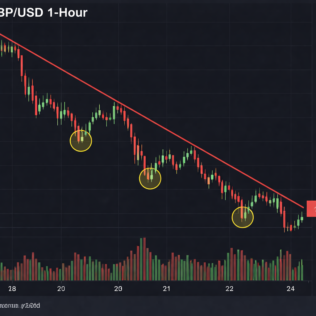 GBP/USD 1‑hour downtrend line validation