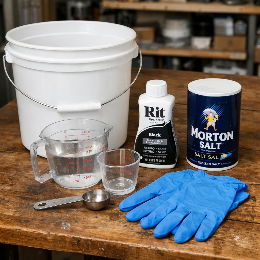 fabric dyeing supplies laid out on a table