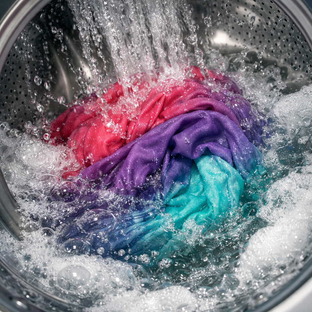 rinsing dyed fabric in washing machine