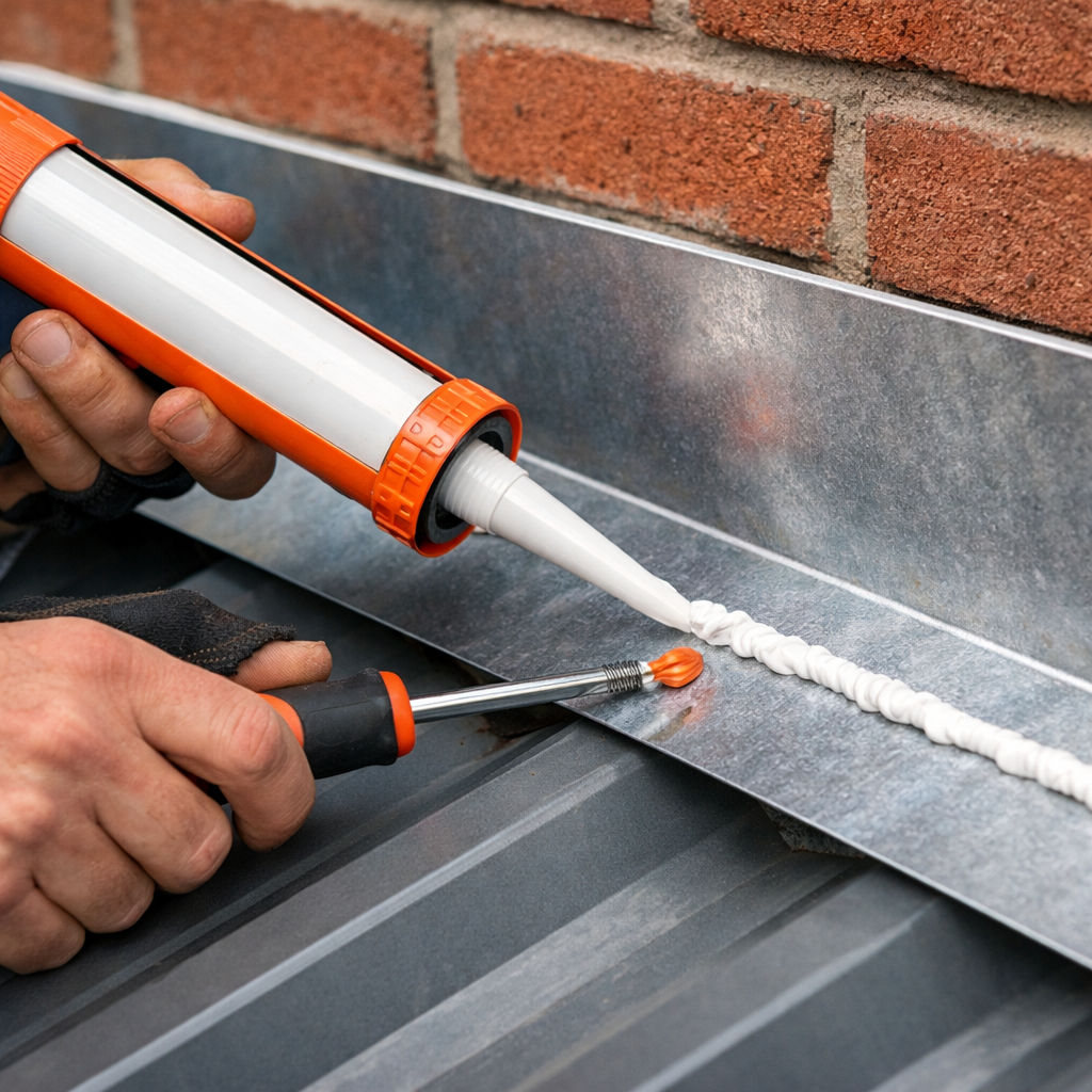 sealing metal roof flashing with silicone sealant