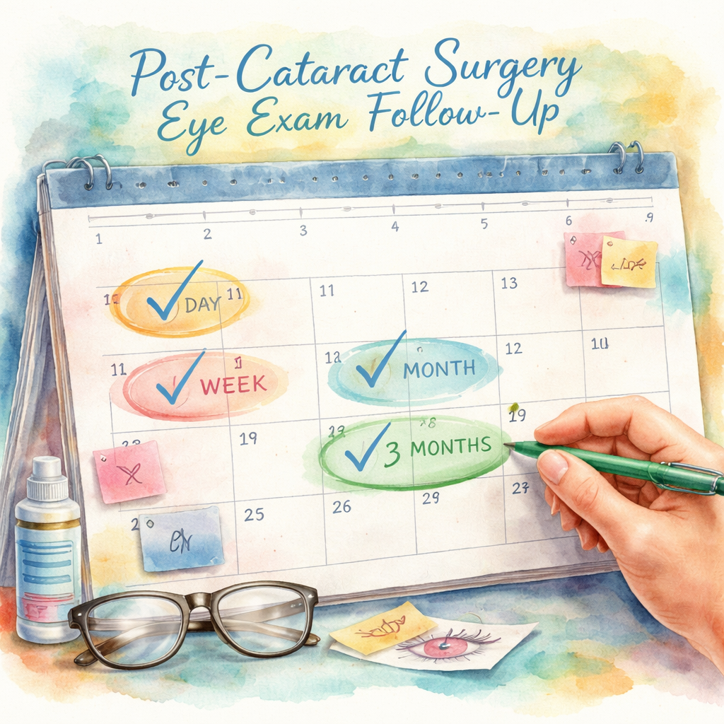 post cataract surgery eye exam follow‑up timeline