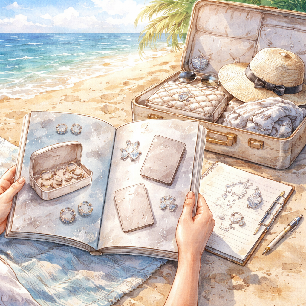 diamond veneer travel accessory lookbook illustration