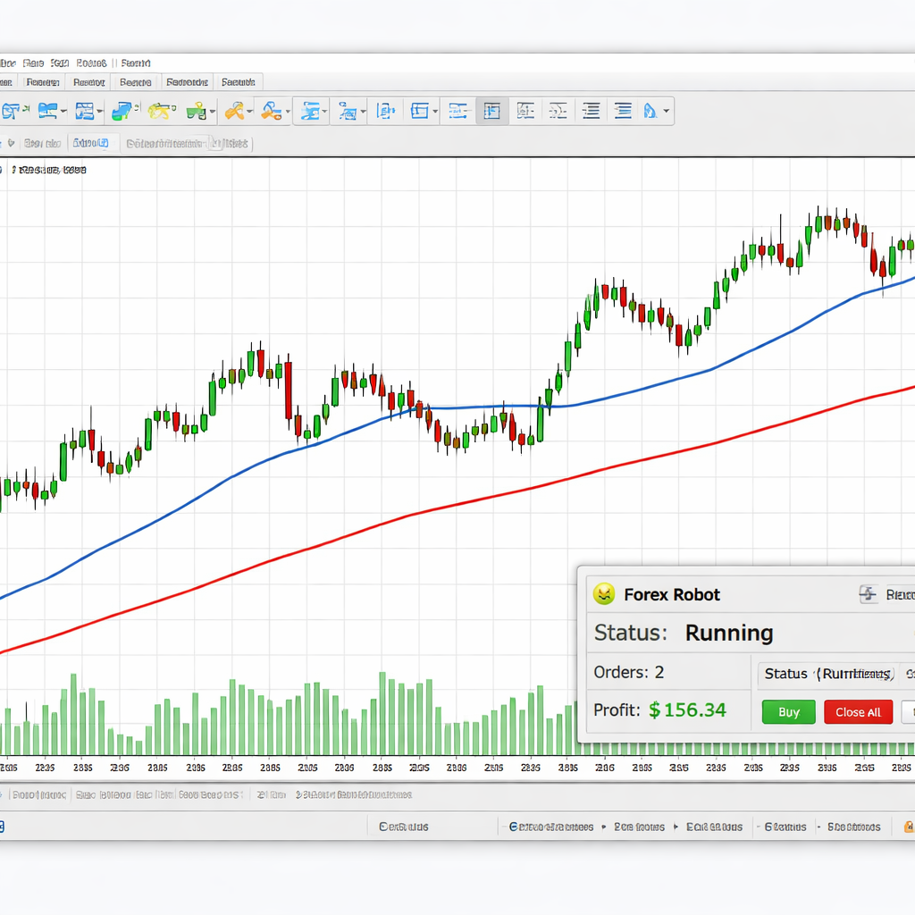 MT4 free chart example with basic indicators and EA panel