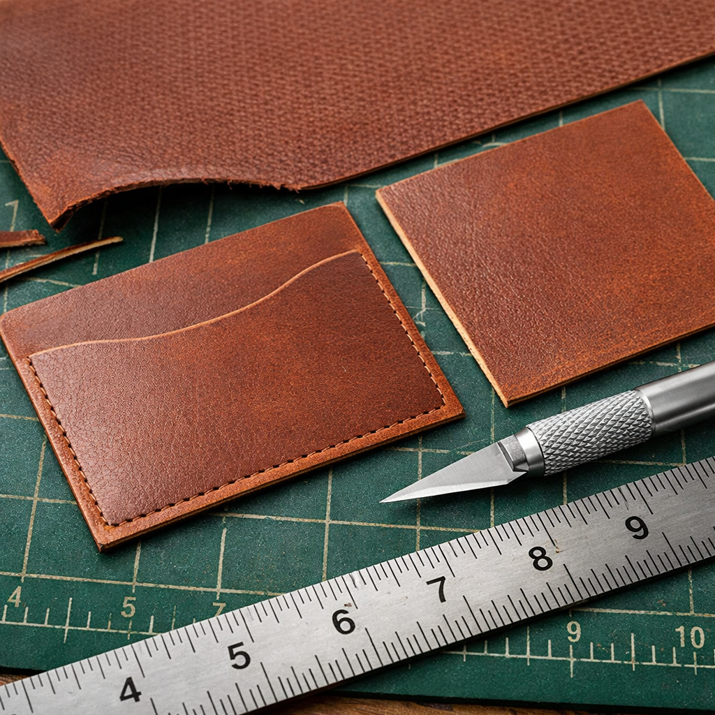 cutting leather pieces for a wallet