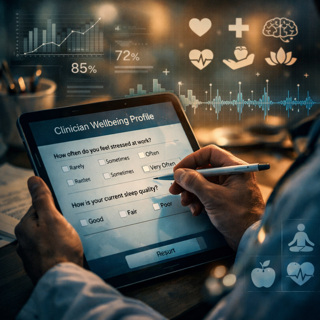 clinician taking a wellbeing profile quiz for clinicians