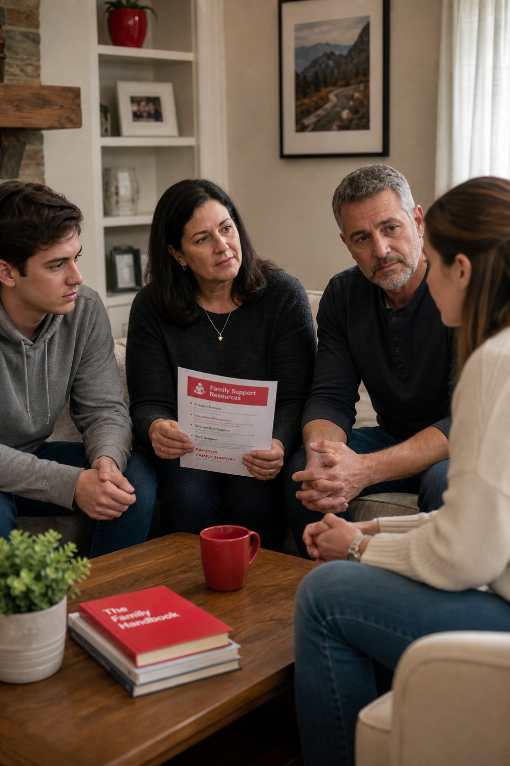 family conducting a drug intervention at home