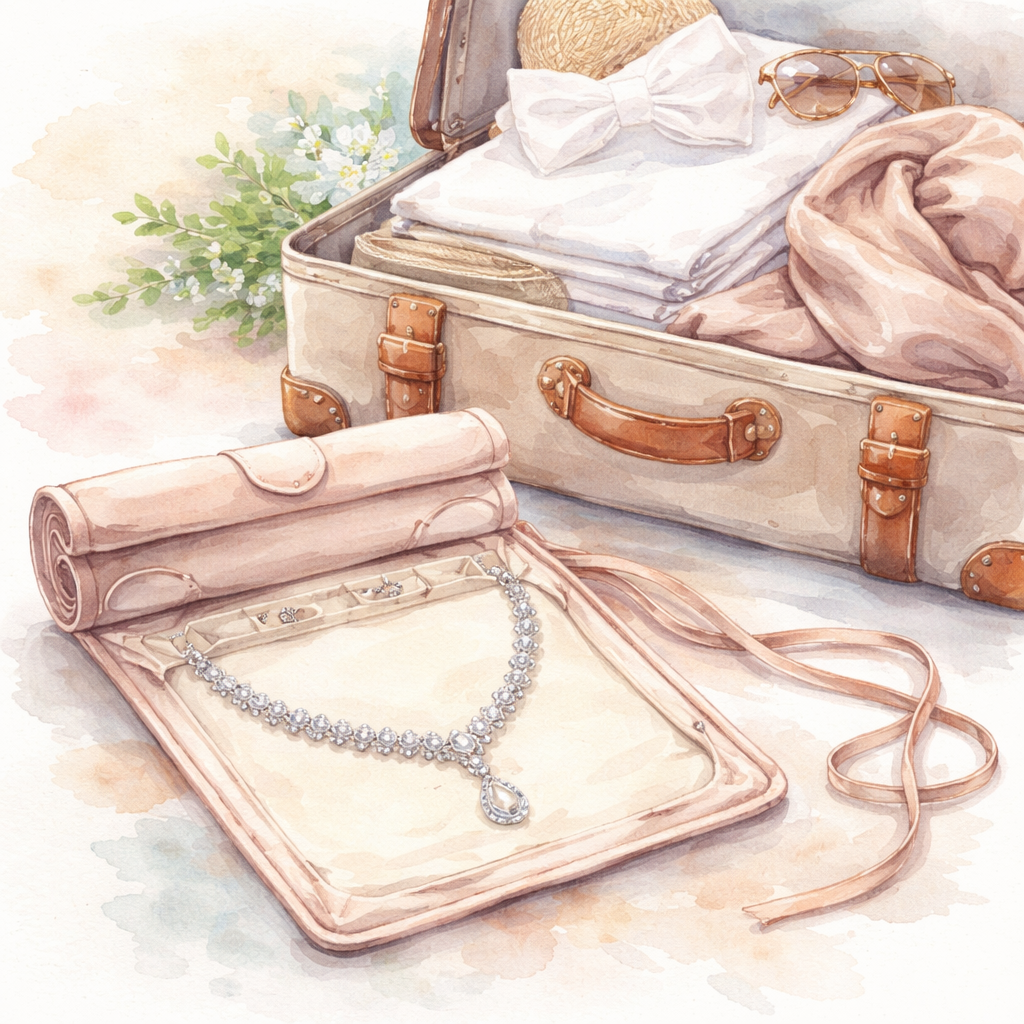 diamond veneer travel necklace packing illustration
