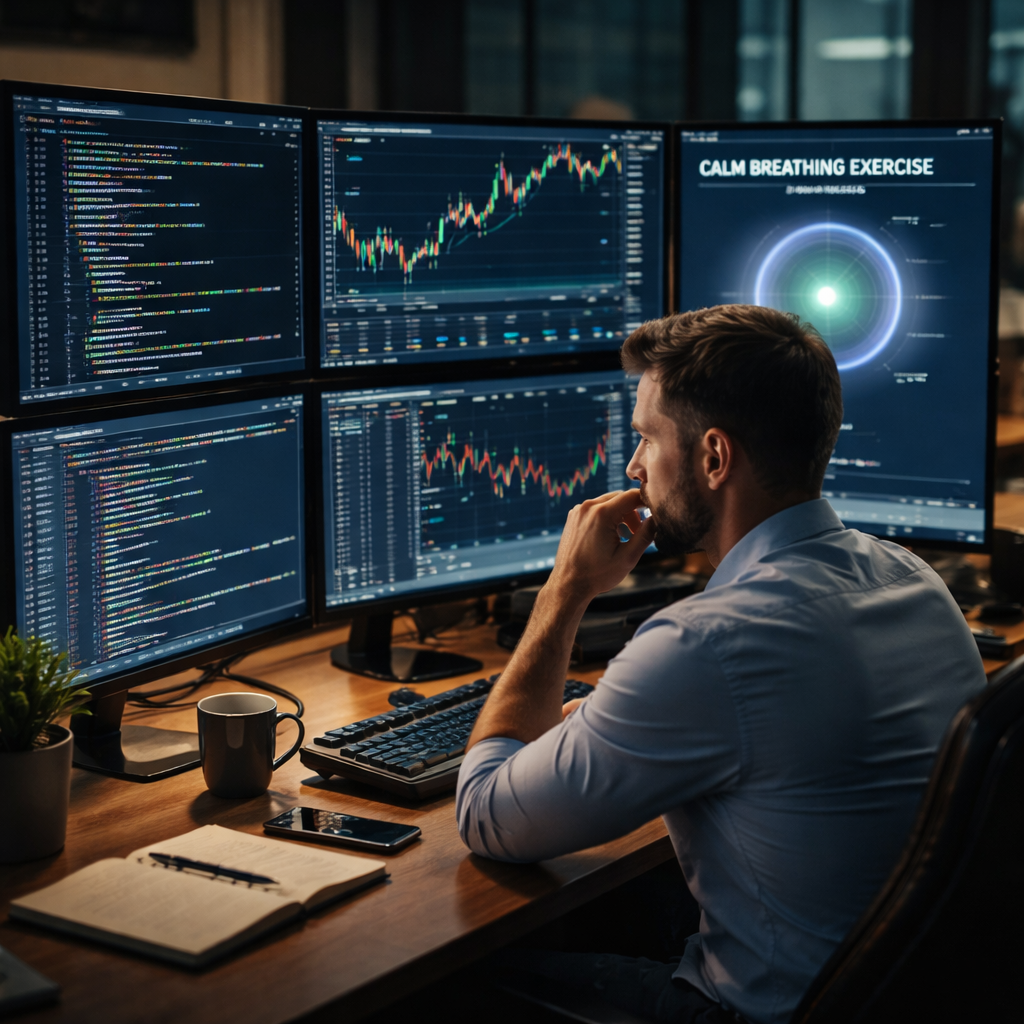trader managing algorithmic system with discipline and focus.