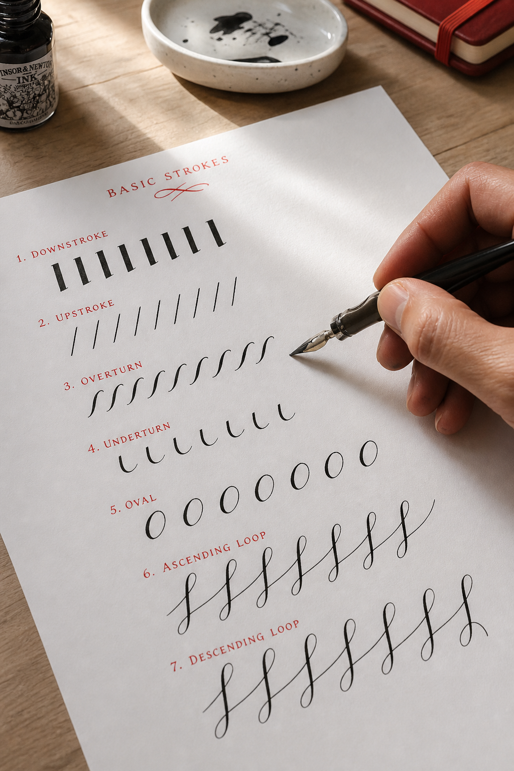 calligraphy basic strokes practice on smooth paper