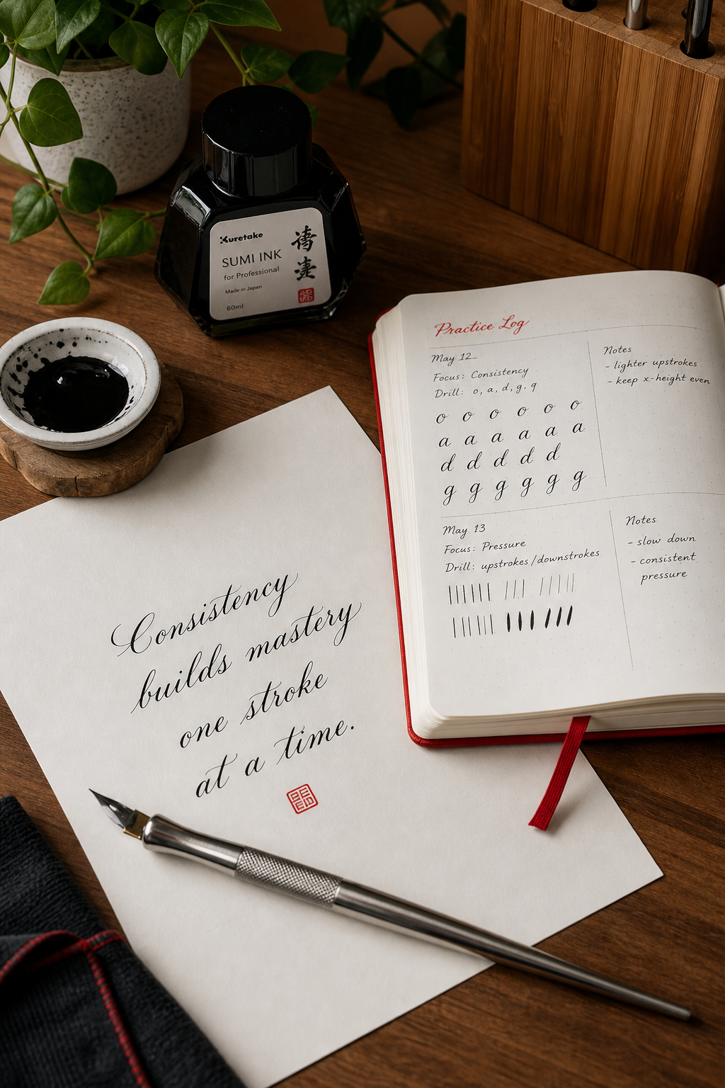 calligraphy tool care and practice setup