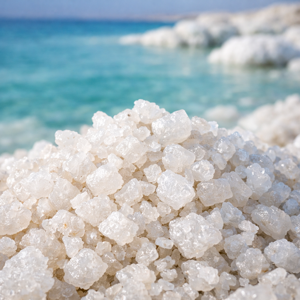 Dead Sea salt crystals close-up showing mineral richness.