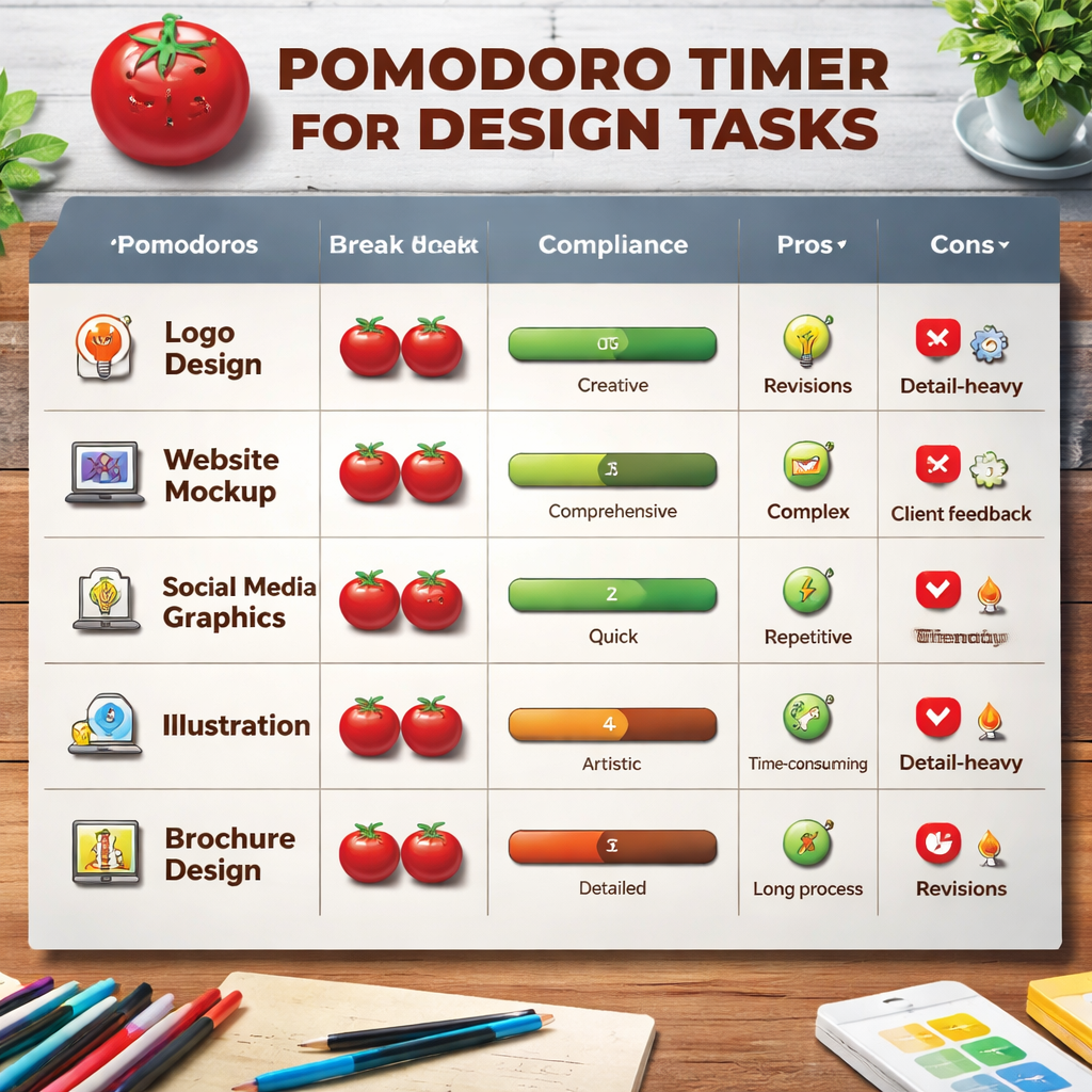 pomodoro timer for graphic designers task comparison infographic