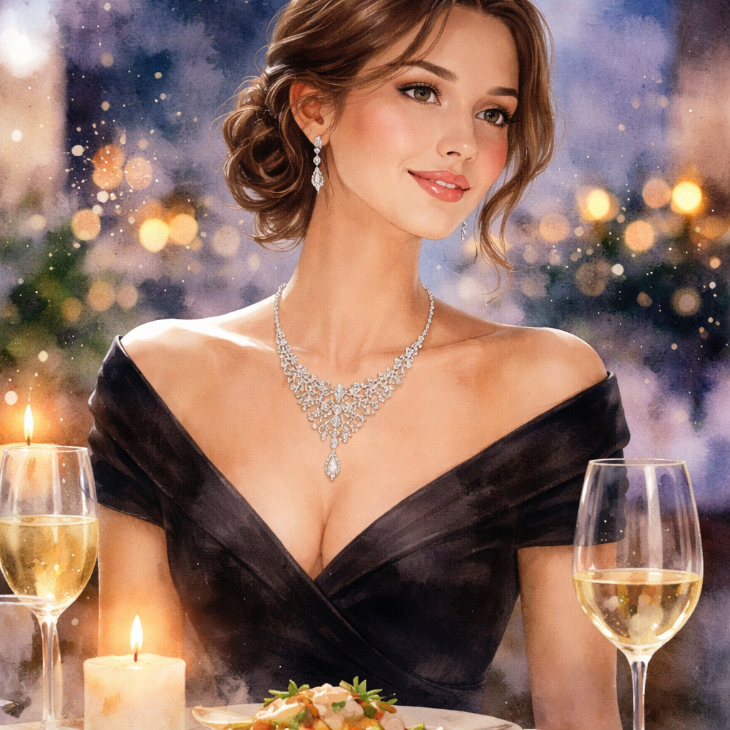 styling a diamond veneer necklace for women at night