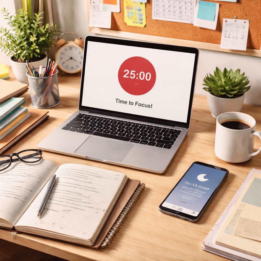 organized study space for pomodoro sessions