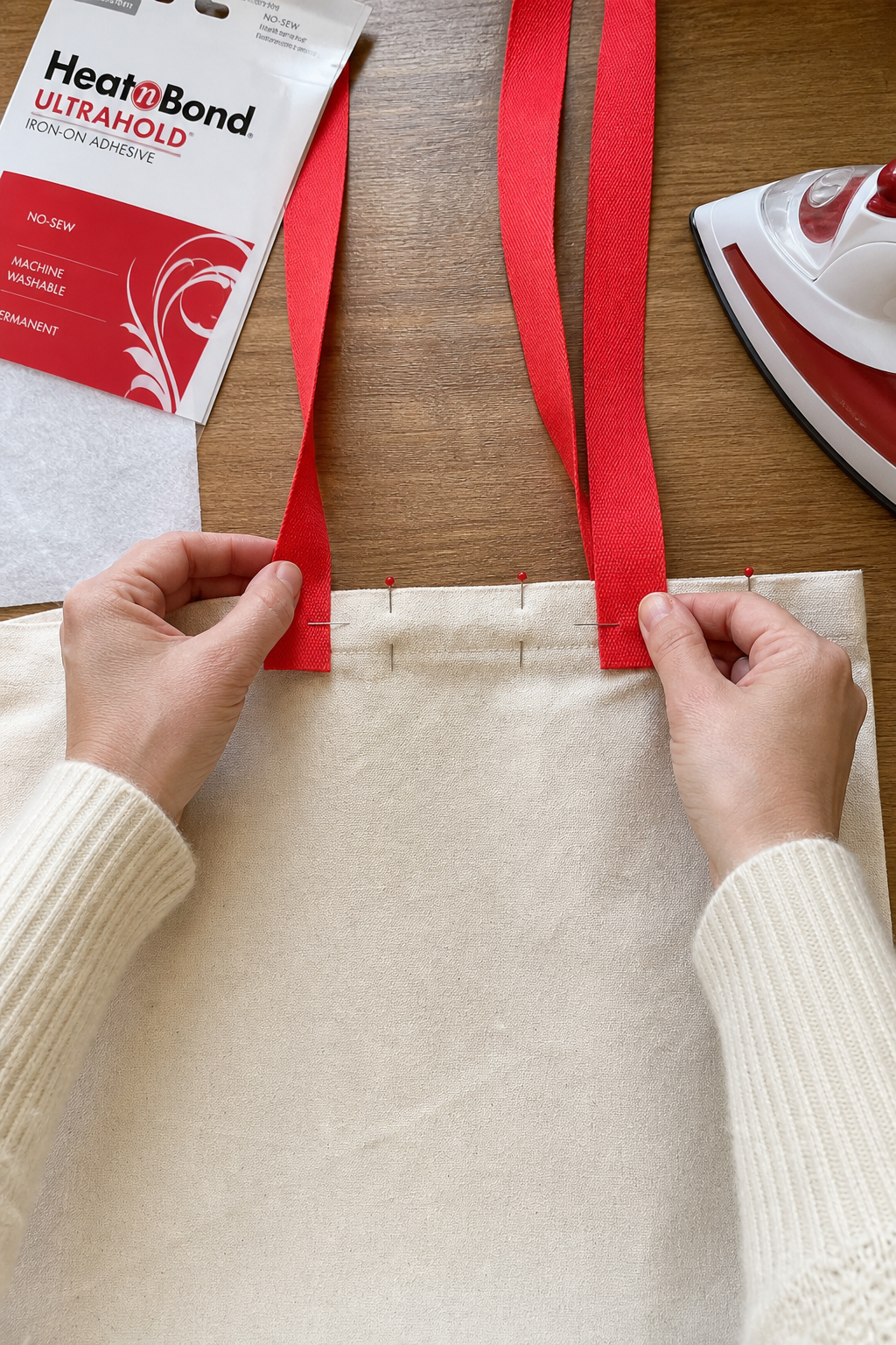 attaching handles to a no‑sew tote