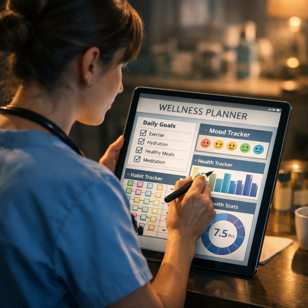 nurse using wellness planner template
